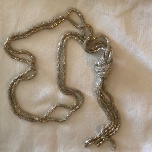 Gold Toned Long Necklace with Knot Accent
